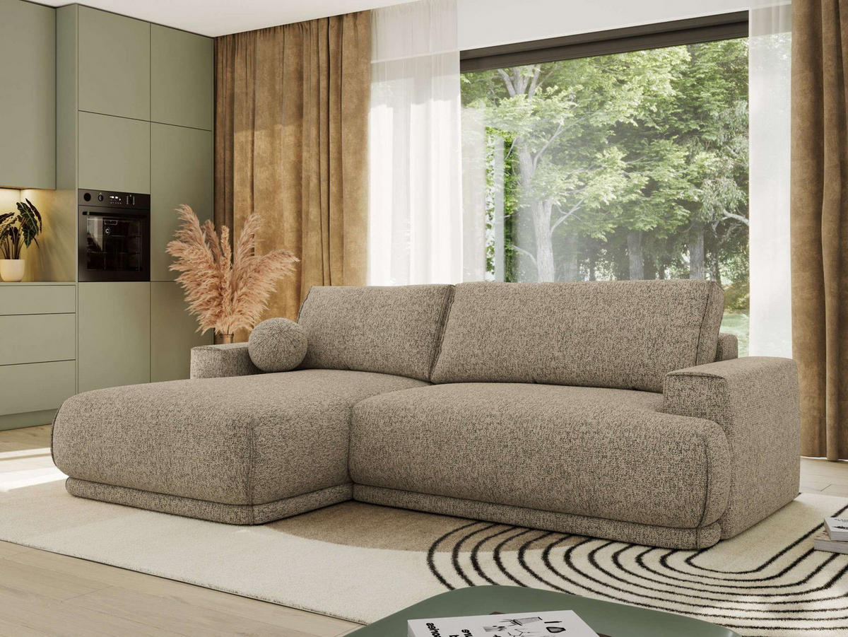 ECKSCHLAFSOFA RINA L Dunkelbeige Strukture - links - Beige/Schwarz, Kunststoff/Textil (267/170cm) - MKS