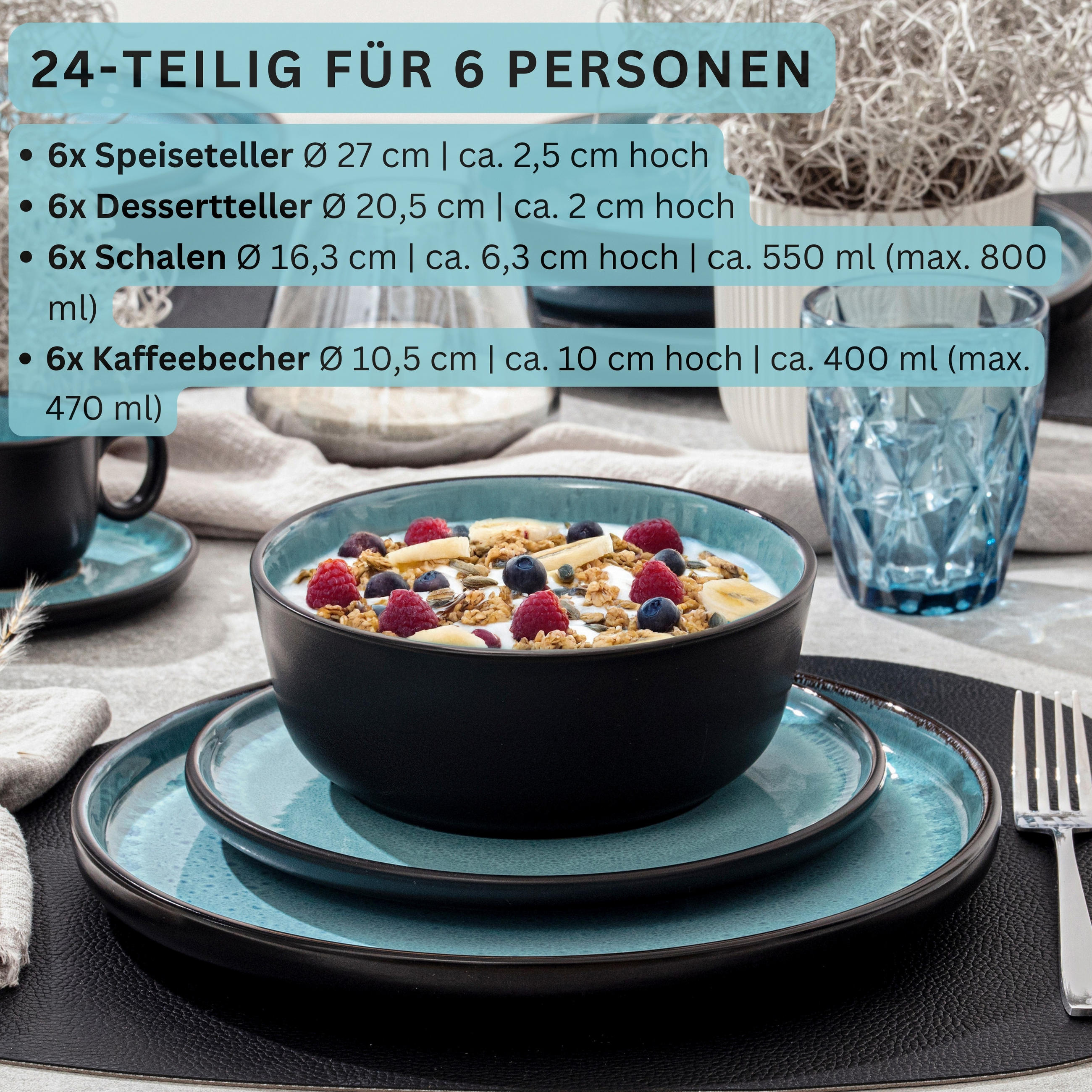 KOMBISERVICE GRANADA - 24 teilig aus Steingut - Blau, Stein (50/30/80cm) - Sänger