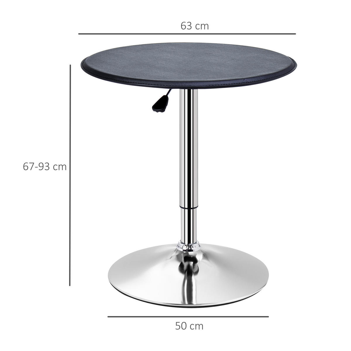 BAROVÝ stůl Ø63/67–93 cm, výškově nastavitelný, otočný 360°, s deskou z umělé kůže a chromovanou základnou, Černá - černá, kompozitní dřevo (63/63/93cm) - Redom