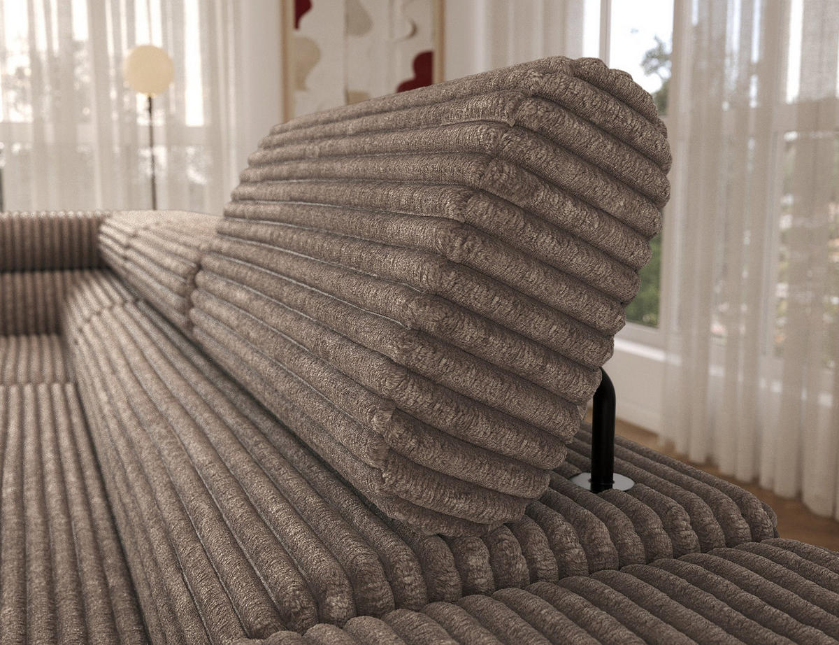 ECKSOFA COLESIO L-Form, Schlaffunktion, Bettkasten, verstellbare Kopfstützen, Wellenfederung, Metallfüße, breiter Cordstoff - Beige/Schwarz, Kunststoff/Metall (269/204cm) - Wohnideebilder
