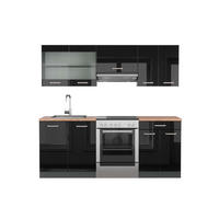 KÜCHENZEILE R-Line Schwarz Hochglanz/Anthrazit 200 cm, AP Eiche - Schwarz Hochglanz/Anthrazit, Holzwerkstoff (200/81.6/60cm) - Vicco