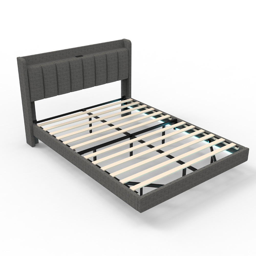 LED BETT MELURA - Dunkelgrau, ohne Matratze - Dunkelgrau, Kunststoff - Home Deluxe
