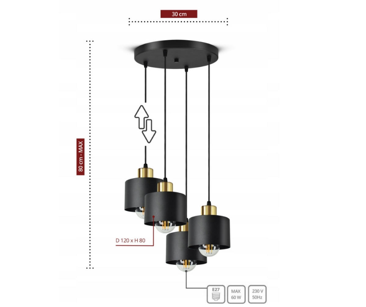 PENDELLEUCHTE BLACKSPOT - Goldfarben/Schwarz, Metall (35/35/80cm) - kiki design