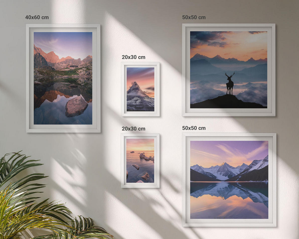 BILDER SET 5er Set - 50x50 cm & 20x30 cm & 40x60 cm Weißer Rahmen - Landschaften Berge Seen jelen - Weiß, Kunststoff (40/60cm) - TULUP