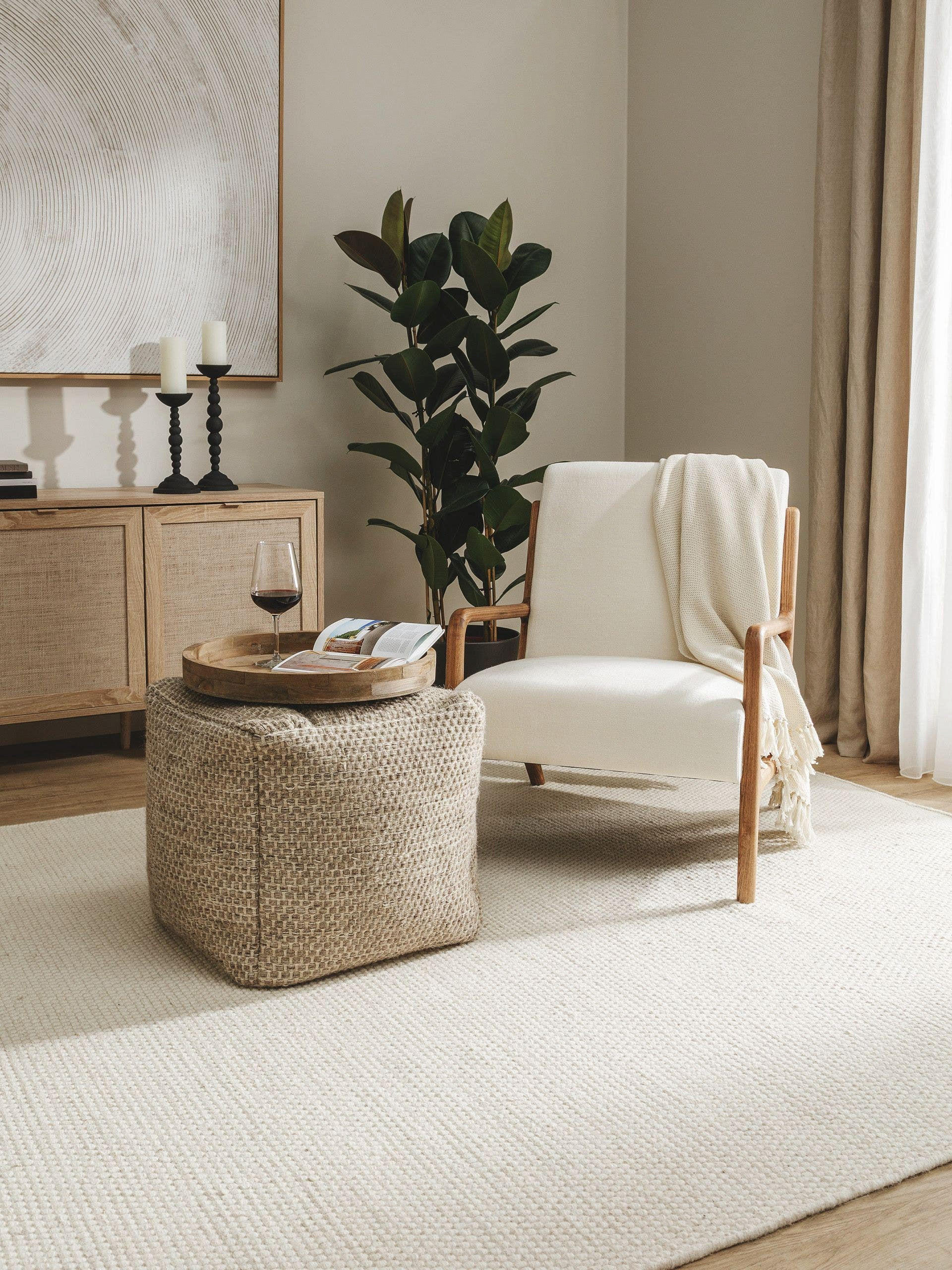WOLL-POUF handgefertigt Rocco Taupe 45x45x45 cm - Taupe, Textil (45/45/45cm) - benuta Pure