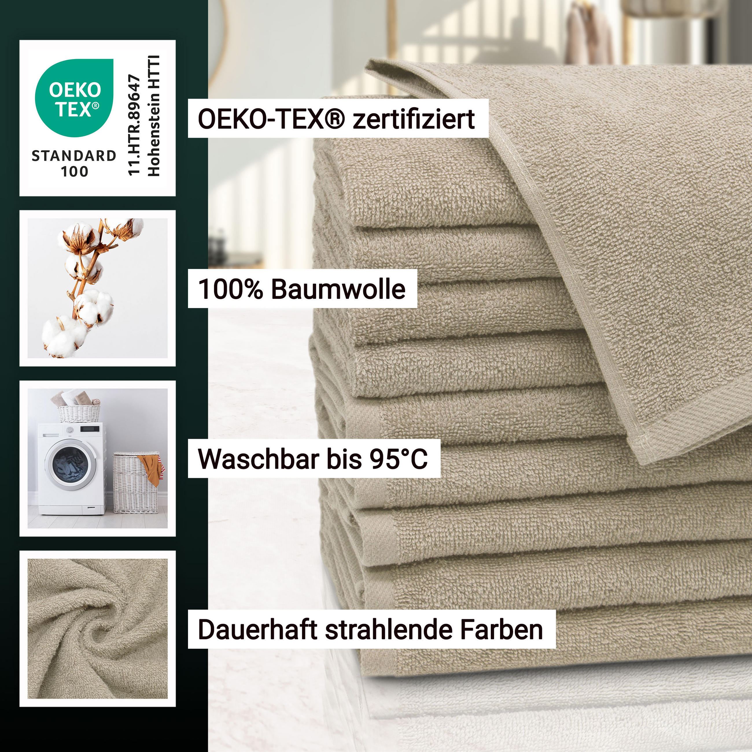 GÄSTETÜCHER, 10er-Set, 30x50 cm, 100% Baumwolle, Braun - Cappuccino, Textil (30/50cm) - Zollner