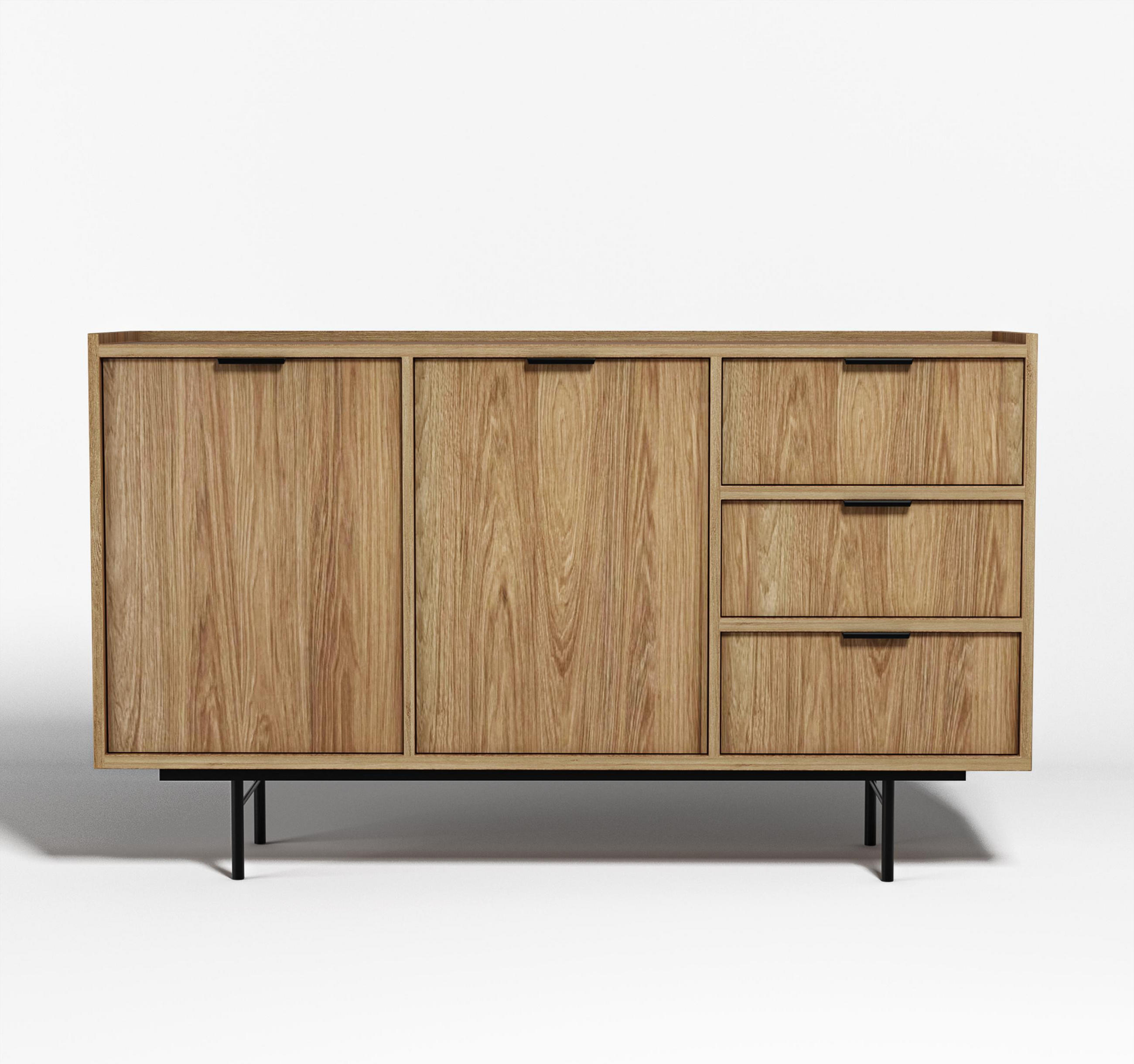 SIDEBOARD Nordiva 2T 3S Hikora Natur 150/90/40 cm – Metallgestell - Schwarz/Naturfarben, Holzwerkstoff/Metall (150/91/40cm) - AX Living