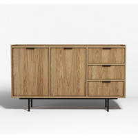 SIDEBOARD Nordiva 2T 3S Hikora Natur 150/90/40 cm – Metallgestell - Schwarz/Naturfarben, Holzwerkstoff/Metall (150/91/40cm) - AX Living