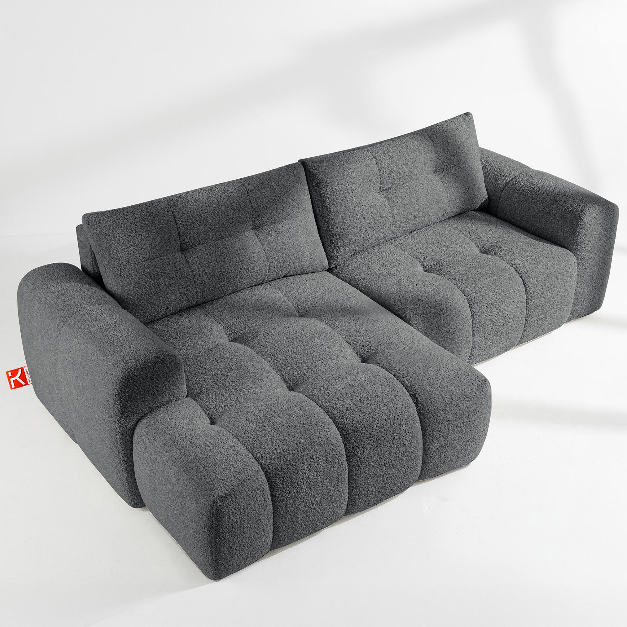ECKSOFA LINKS RAVIA, Bouclé, Dunkelgrau - Dunkelgrau, Holz/Textil (256/104cm) - KONSIMO®