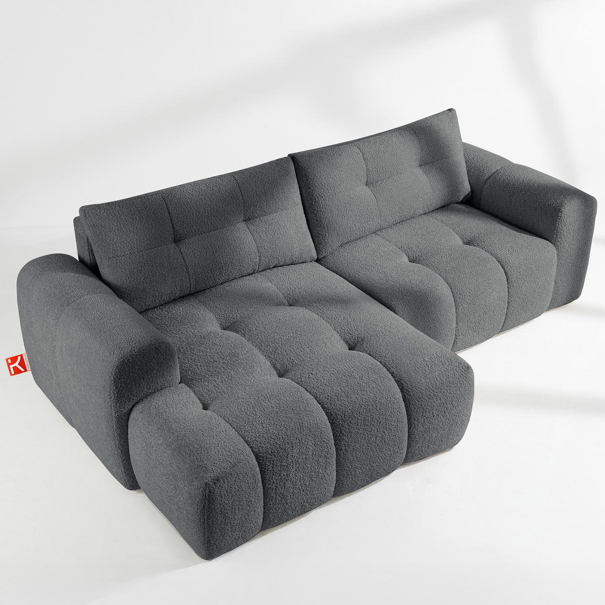 ECKSOFA LINKS RAVIA, Bouclé, Dunkelgrau - Dunkelgrau, Holz/Textil (256/104cm) - KONSIMO®