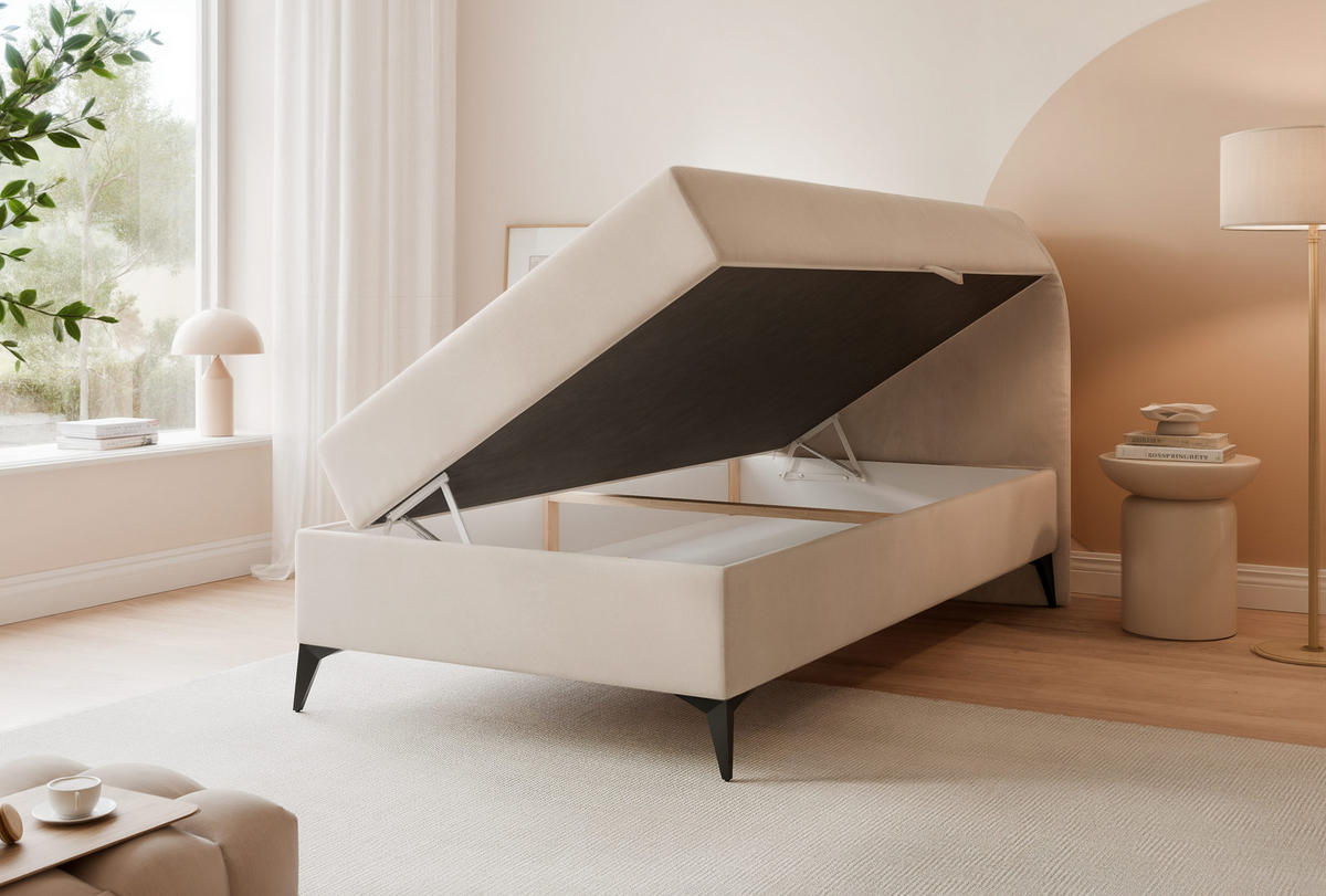 BOXBETT NOELIA 70/200 cm Öffnung rechts, mit Matratze, Creme - Creme, Holzwerkstoff/Textil (70/200cm) - Idohome