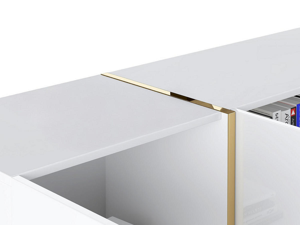 SIDEBOARD mit 4 Türen - 200 cm - Hochglanz Weiß & Gold - MARZIALO - Weiß, Holz (199.3/87.2/41cm) - Vente-Unique