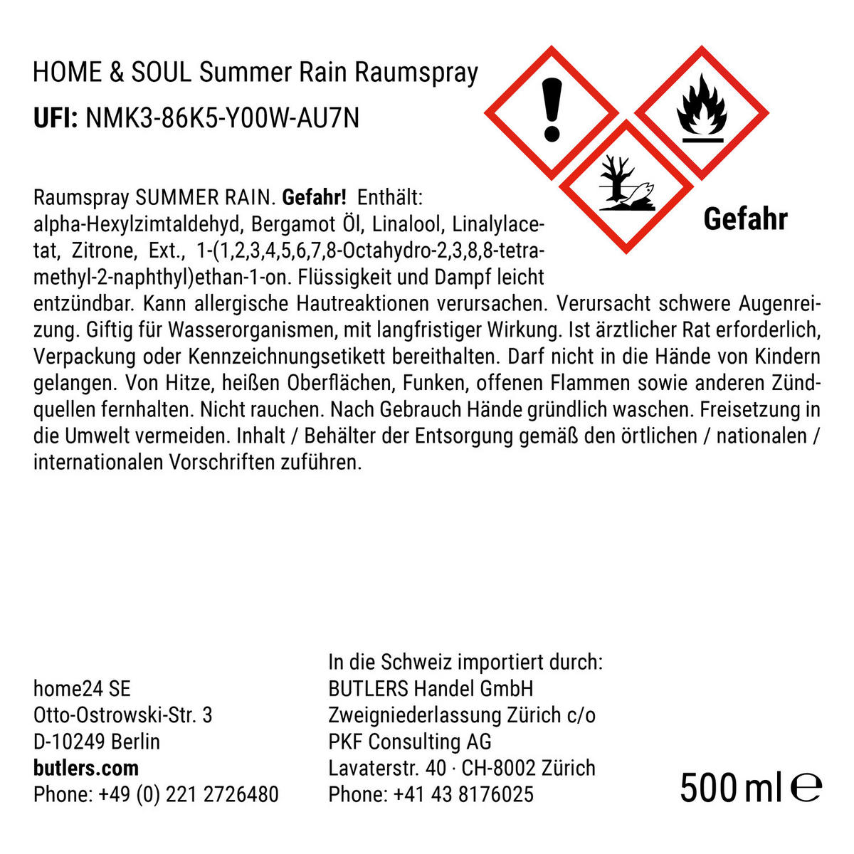 RAUMSPRAY Home & Soul Summer Rain - Transparent, Glas/Kunststoff (7/7/21cm) - Butlers