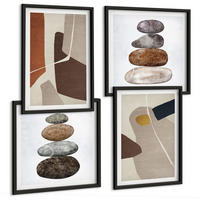BILDER SET 4er Set - 50x50 cm & 40x60 cm Schwarzer Rahmen - Abstrakte Boho-Formen - Schwarz, Kunststoff (50/50cm) - TULUP