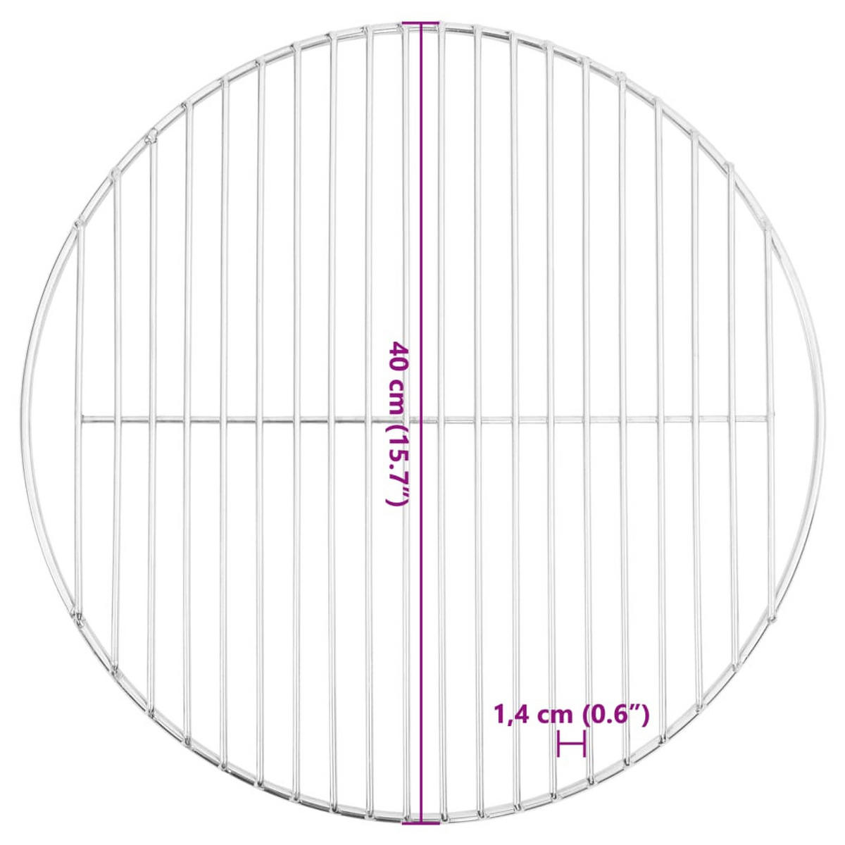 GRILLROST Rund Ø40 Cm 304 Edelstahl - Silberfarben, Metall (40/40cm) - vidaXL