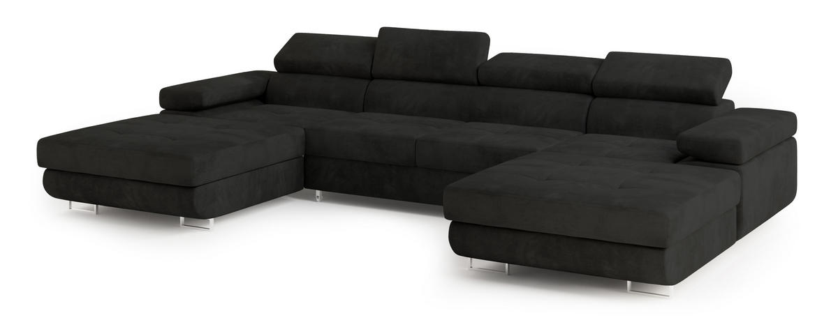 ROHOVÁ SEDAČKA LYKKE černá - stříbrná/černá, kov/dřevo (353/202cm) - MASSENO