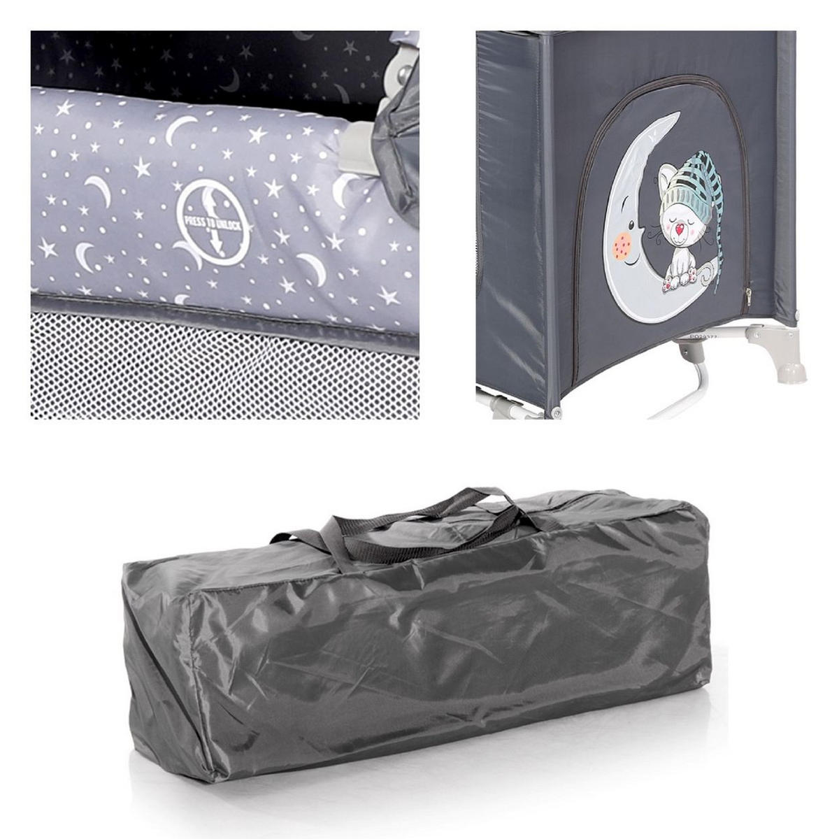 BABY REISEBETT Laufstall Moonlight braun seitliche Öffnung Tragetasche faltbar - Braun, Kunststoff (60/120cm) - Lorelli