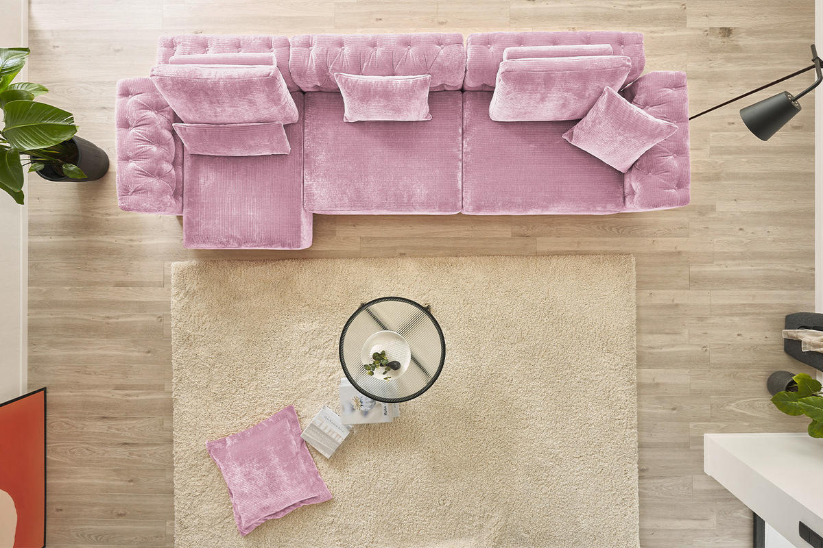 MODULSOFA SEPHI Pink Cord - Pink/Schwarz, Kunststoff/Textil (375/62/109cm) - KAWOLA