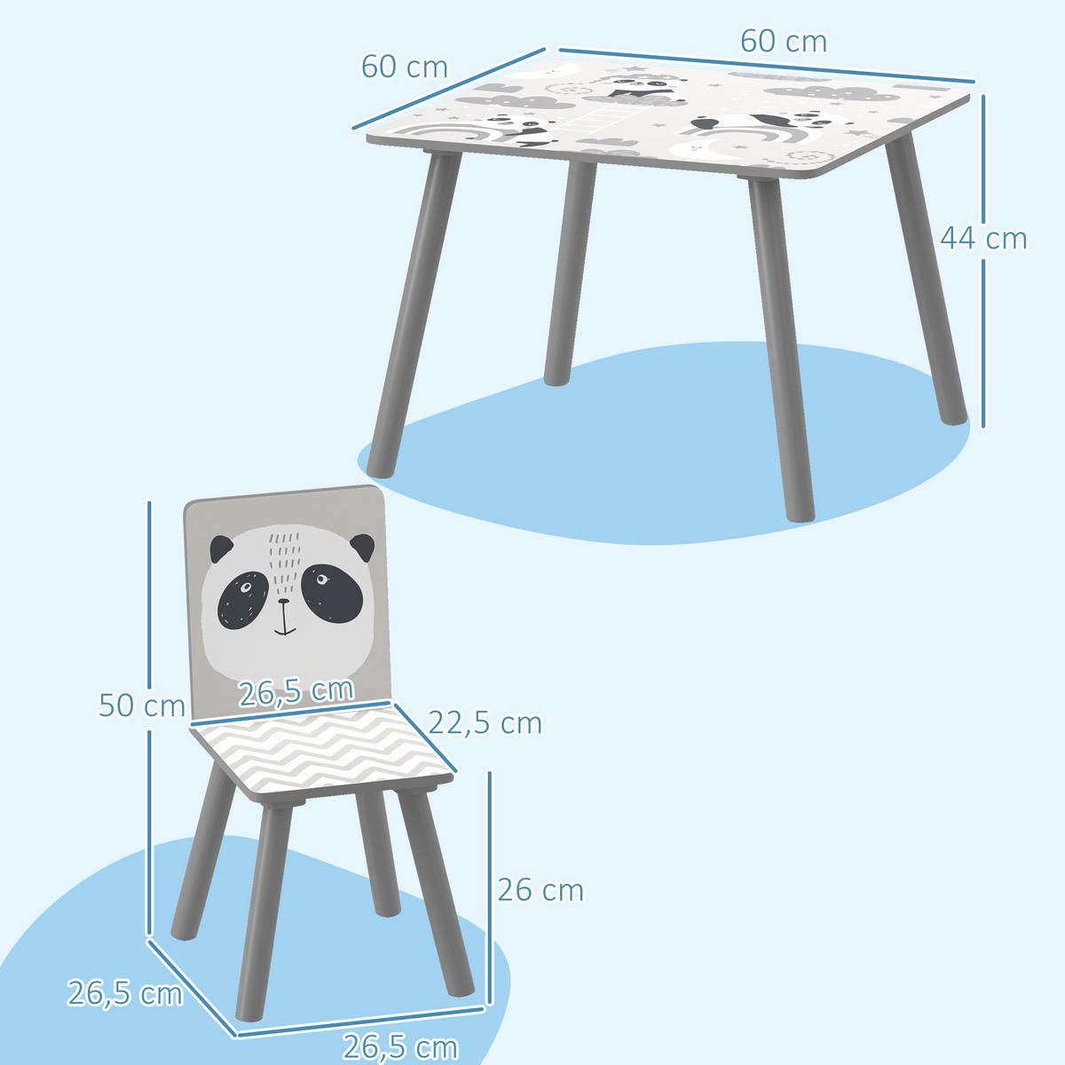 KINDERSITZGRUPPE DE-17542 2 Stühle mit Tiermotiven Grau - Grau, Holzwerkstoff (60/44/60cm) - ComfortXL