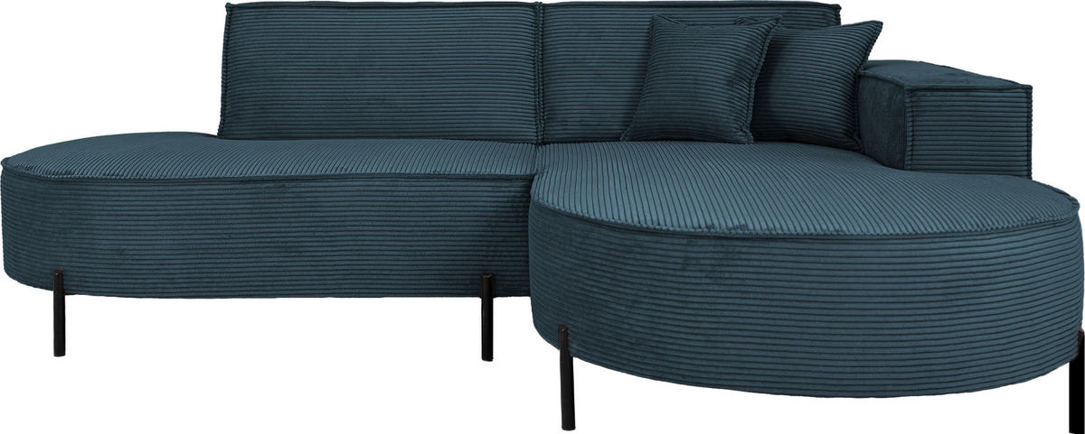 ECKSOFA Hana Loft 3-Sitzer Ecke Rechts, Cordstoff Chenille, Dunkelblau 241/80/168 cm - Blau/Schwarz, Textil/Metall (241/168cm) - WFL GROUP