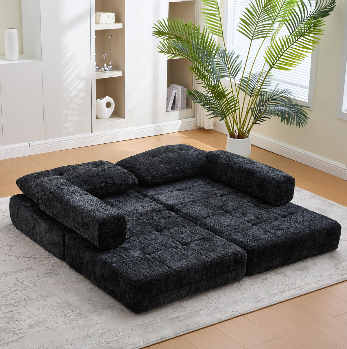 SCHLAFSESSEL klappbar 79x180 cm Chenille Schwarz - Schwarz, Kunststoff (79/57/79cm) - Beauniv