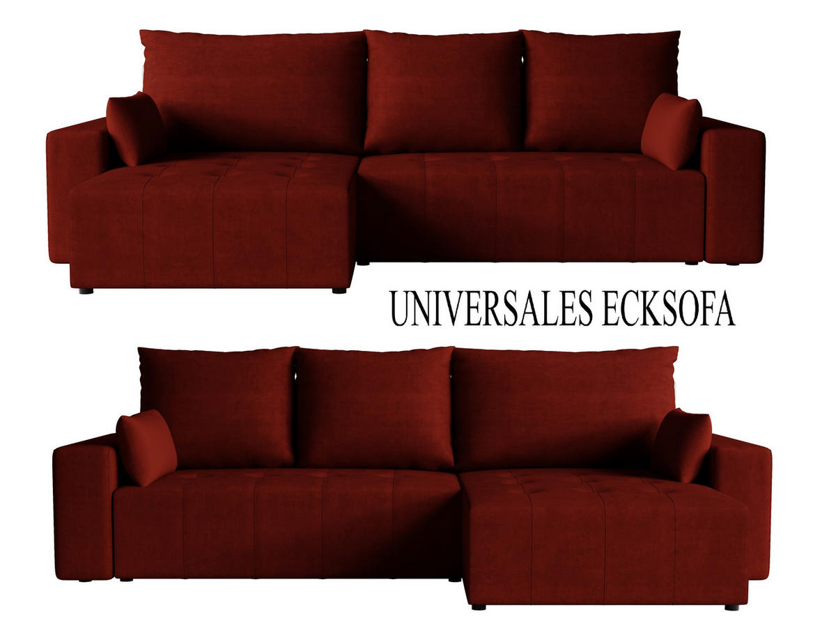 ECKSOFA Tico mit Bettkasten und Schlaffunktion, L-Form/XL-Form, Velourstoff, Universal - Weinrot, Holzwerkstoff (276/145cm) - 4ALL HOME