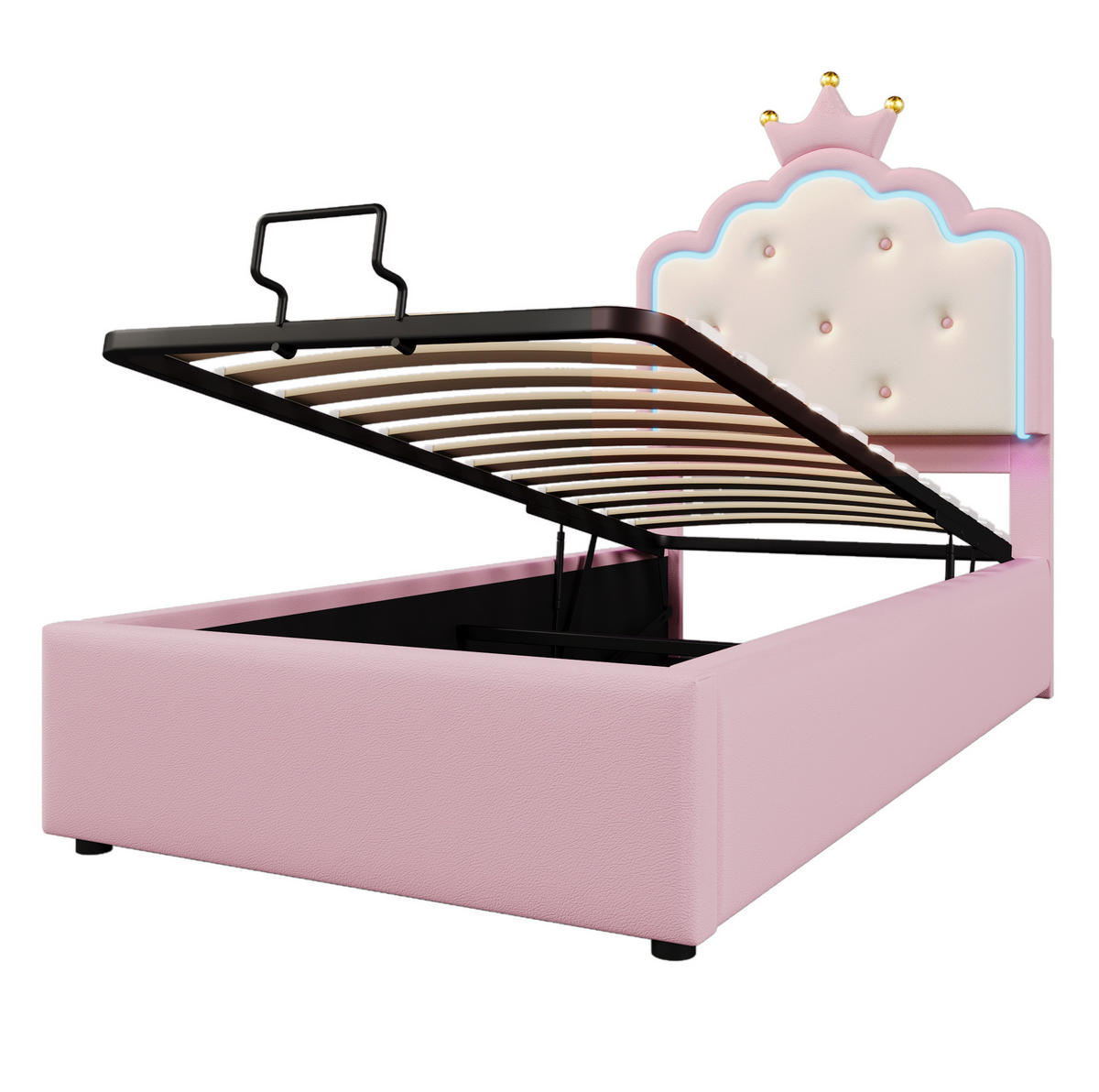 BETT mit Stauraum und Lattenrost 90x200 cm PU Pink - Pink, Metall (90/200cm) - Meubliv