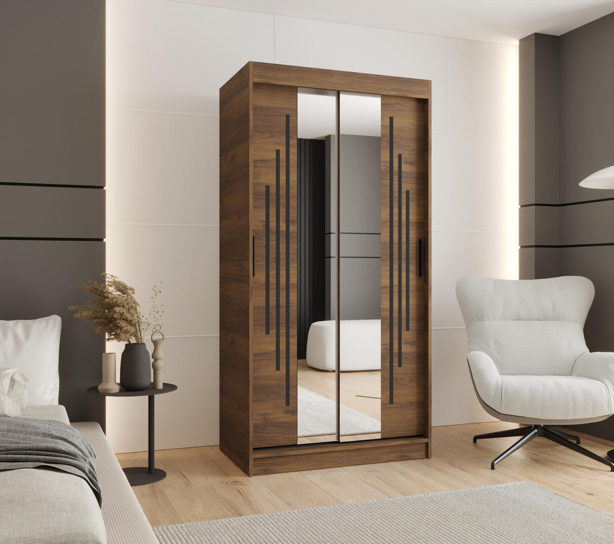 ŠATNÍ skříň s posuvnými dveřmi 200/100/62 2dveřová - černá/hnědá, dřevo/plast (100/200/62cm)