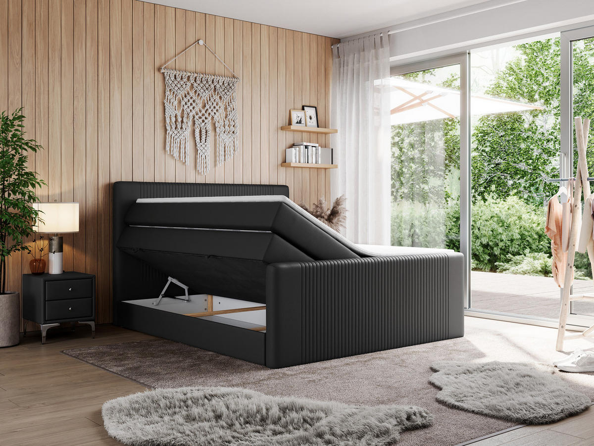 BOXSPRINGBETT KING DOREN 180/200 Schwarz Kunstleder - H4 - Schwarz, Holz/Textil (180/200cm) - MKS