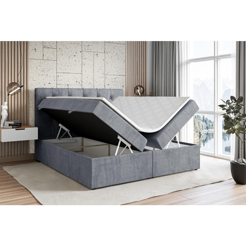 Thumbnail - Altdecor Boxbett, Grau, Holzwerkstoff, Höhe ca. 20 cm, 140x200 cm, Schlafzimmer, Betten, Boxspringbetten