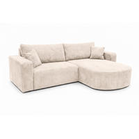 ECKSOFA Mit Schlaffunktion, Cordstoff Poso, Beige, Rechts, ROUND ONE - Creme, Holz (244/175cm) - Kaiser Möbel