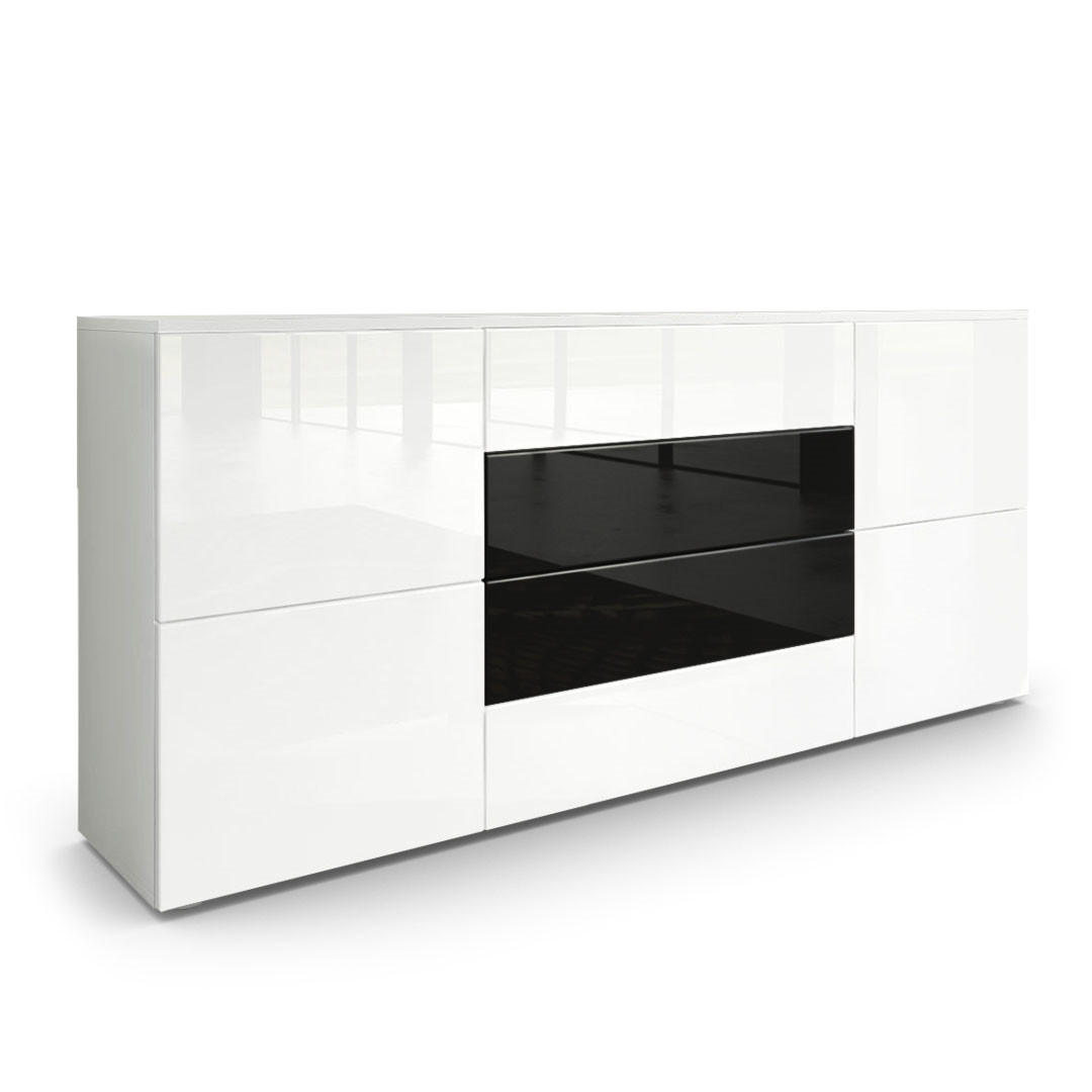 Vladon Sideboard Weiß Hochglanz, Schwarz 166x72x35 cm