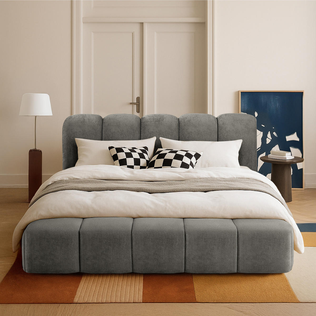 POLSTERBETT MERIDE Chenille, Dunkelgrau - Dunkelgrau/Schwarz, Holz/Textil (200/200cm) - KONSIMO®