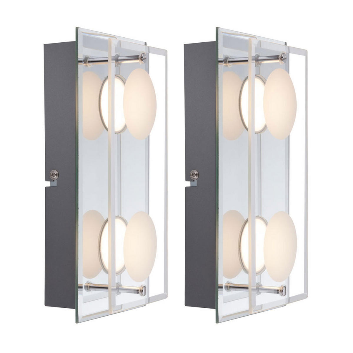 LED WANDLEUCHTE Metall Glas Silber 2er Set - Silberfarben, Glas (12/6.5/24cm) - Globo Lighting