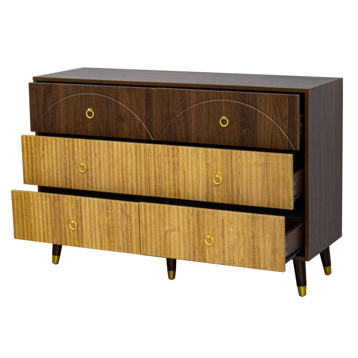 SIDEBOARD 120cm in Dunkelbraun & Natur mit 6 Schubladen - Eichefarben, Holzwerkstoff (120/81/40cm) - Urban Meuble