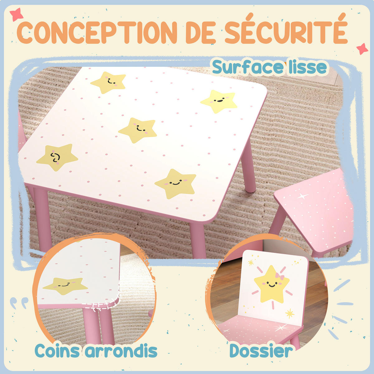 KINDERSITZGRUPPE DE-17534 mit Sternenmotiv, 60x60 cm Rosa - Pink, Holzwerkstoff (60/44/60cm) - ComfortXL