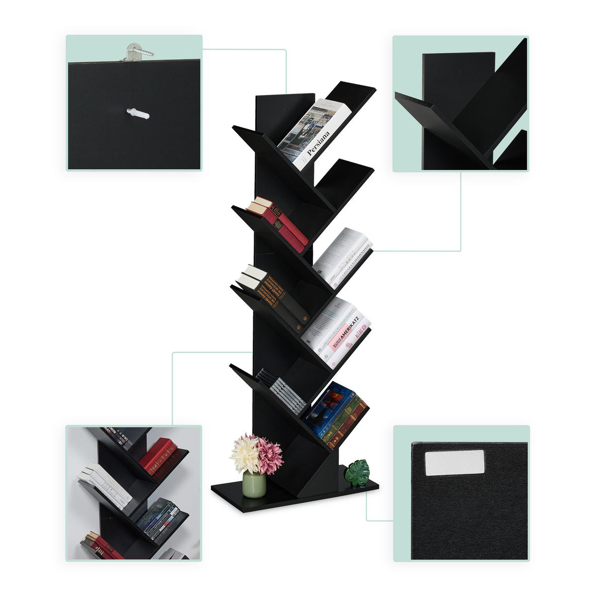 BÜCHERREGAL - Schwarz, Holzwerkstoff (51/138/25cm) - Relaxdays