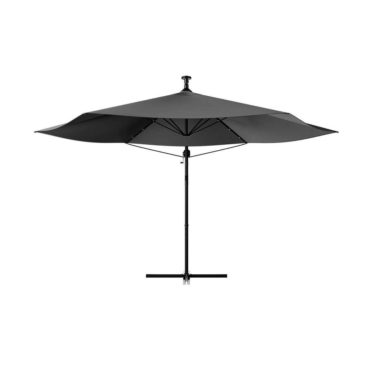 AMPELSCHIRM Brazil dunkelgrau 3,5m mit LED, Kurbel und Standfuß - Dunkelgrau, Metall (330/330cm) - Juskys