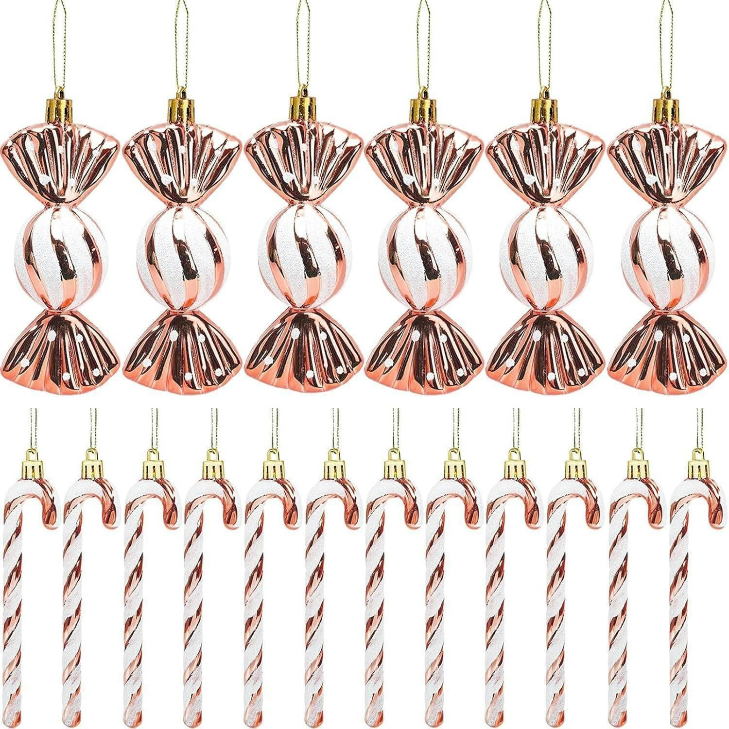WEIHNACHTSBAUMSCHMUCK 18-teiliges Set Zuckerstangen & Kugeln Roségold - Pink, Kunststoff (5/3/14cm)