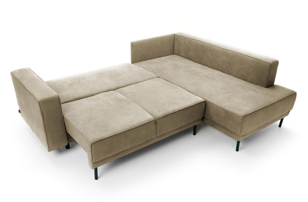ECKSOFA Rodario Beige Velours - Beige/Schwarz, Textil/Metall (247/187cm) - Selsey