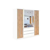 DREHTÜRENSCHRANK GAREN 196/200/57,5 cm 4-türig mit Spiegel Weiß - Weiß, Holzwerkstoff (196/200/57.5cm) - MASSENO