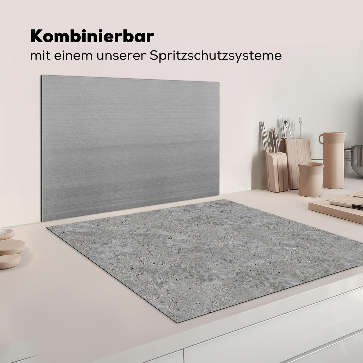 HERDABDECKPLATTE Beton - Schiefer - Grau - Struktur aus Beton Induktionsmatte 78x78 cm - Hellgrau, Kunststoff (78/78/0.2cm) - MuchoWow