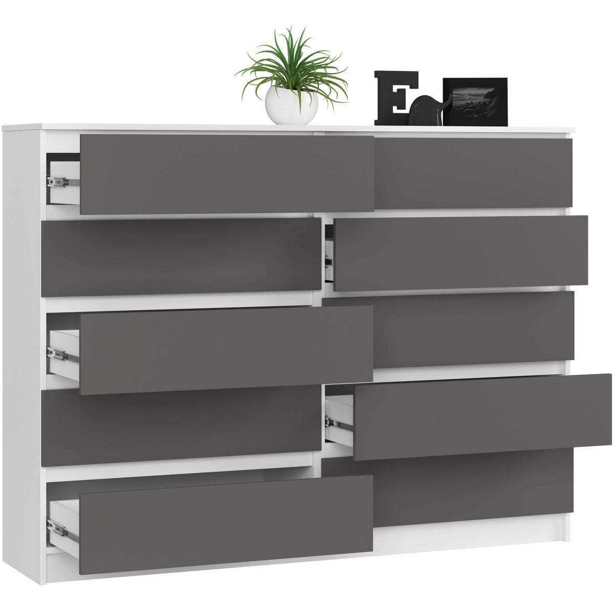 KOMMODE Weiß, Graphit Grau 121/160/40 - Weiß, Holzwerkstoff (160/121/40cm) - RAUMHIRSCH FURNITURE