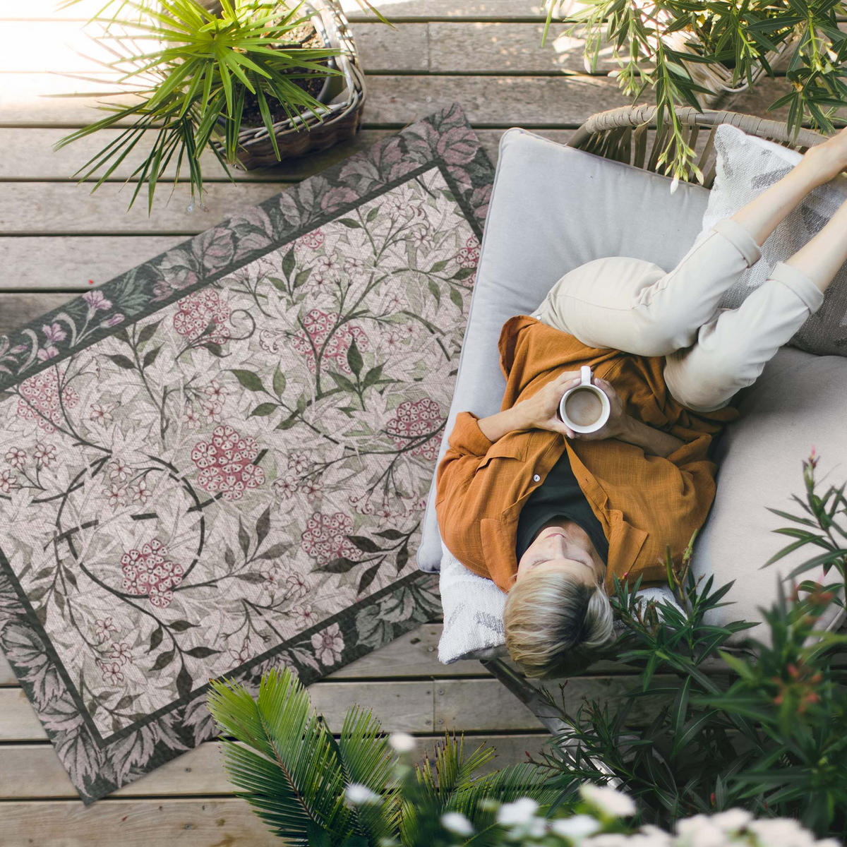 TEPPICH 150x225 cm Jasmin Skizze von William Morris - Pink, Kunststoff (150/225cm) - Wallfluent