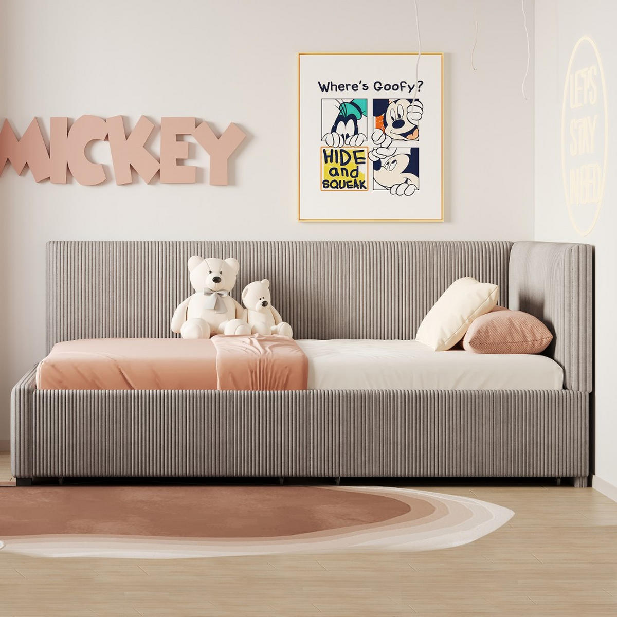 SCHLAFSOFA 90x200 cm in Grau Samtstoff mit 2 großen Stauraumschubladen - Grau, Holz/Textil (97/68/204.5cm) - KOMHTOM