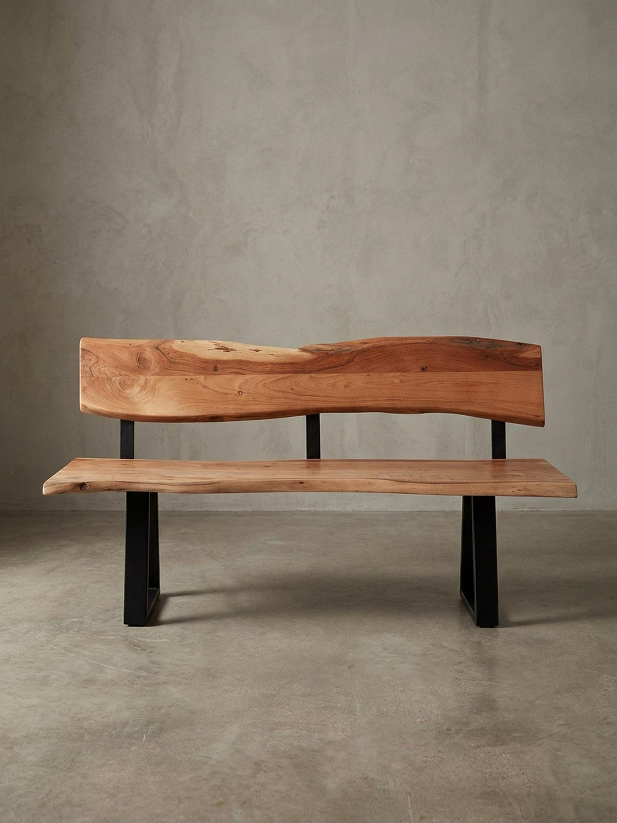 ESSZIMMERBANK Landhausstil Baumkante Akazienholz, Beige 160x60x84 cm - Beige/Schwarz, Holz/Metall (160/84/60cm) - KADIMA DESIGN