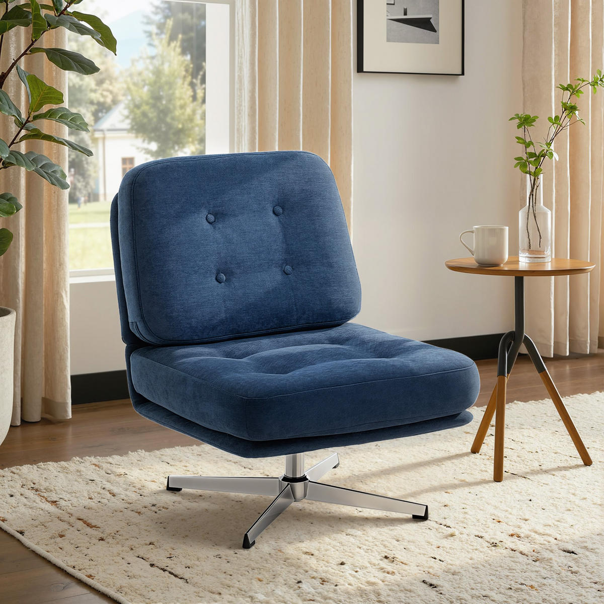 LEŽÁK z polyesteru, tmavě modrý - stříbrná/tmavě modrá, kov/textil (70/84/87cm) - HOMCOM