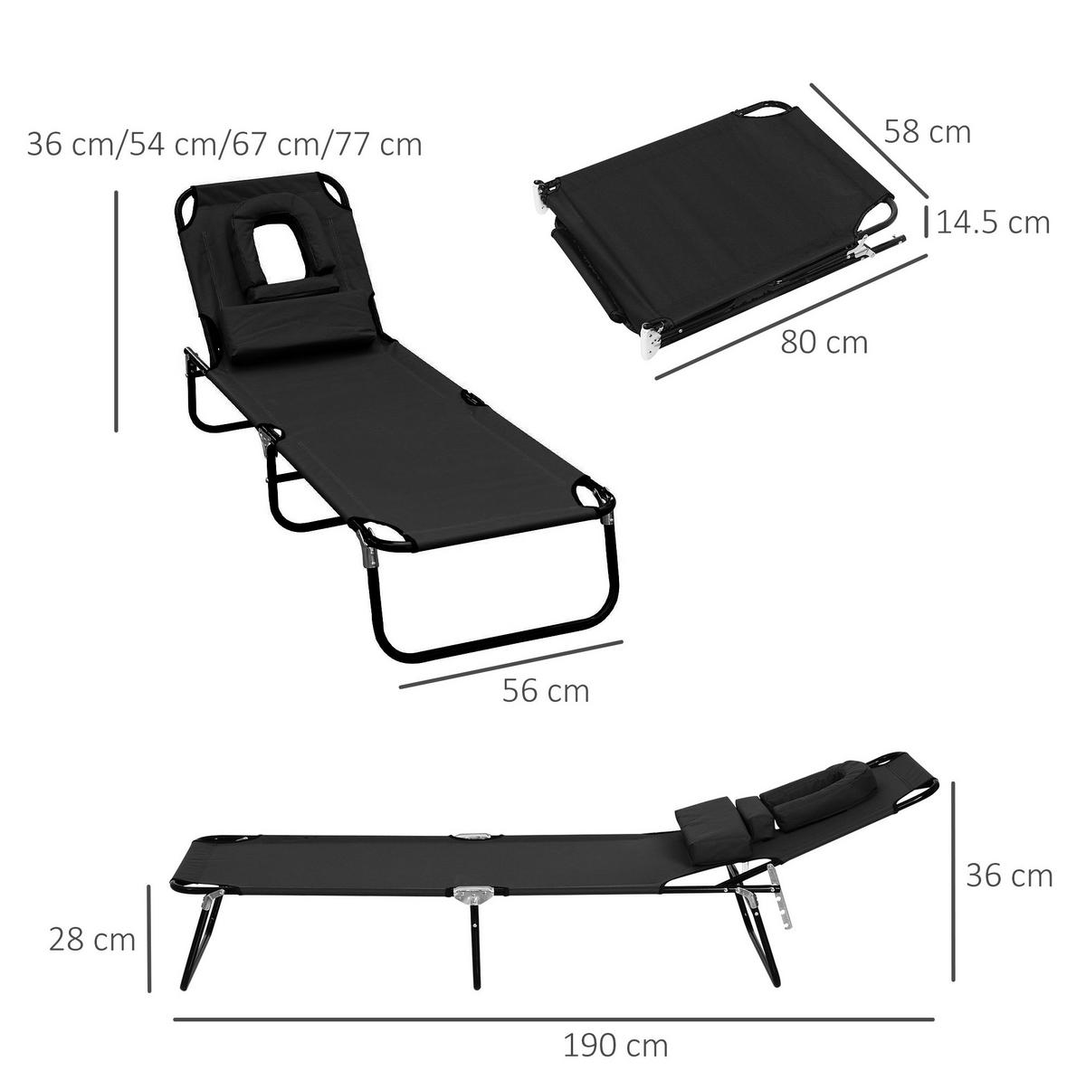 SONNENLIEGE aus Oxford-Gewebe 190x56x28 cm in Schwarz mit Leseloch - Schwarz, Textil (56/28/190cm) - Modfu