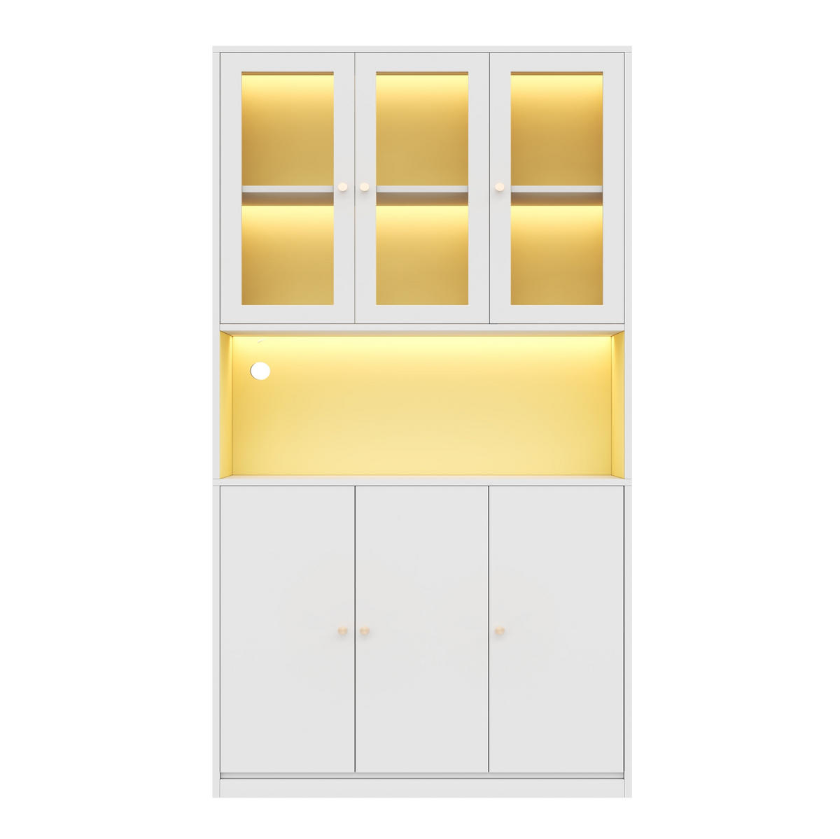 BÜCHERSCHRANK mit Glasvitrine & LED 100 x 35 x 200 cm Weiß - Weiß, Holzwerkstoff (35/200/100cm) - Beauniv