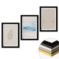WANDBILDER 3er-Set - 20x30 cm Schwarzer Rahmen - Blätterwellen beige blau - Schwarz, Kunststoff (20/30cm) - ArtPrintCave